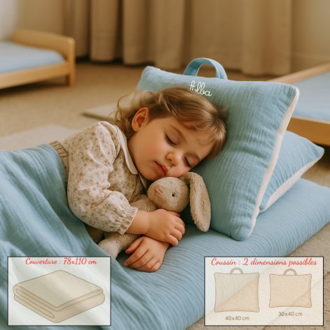 kit sieste maternelle coussin et couverture