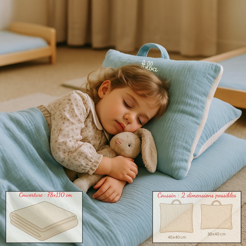 kit sieste maternelle coussin et couverture
