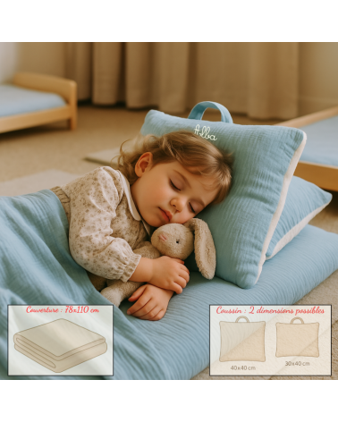 kit sieste maternelle coussin et couverture
