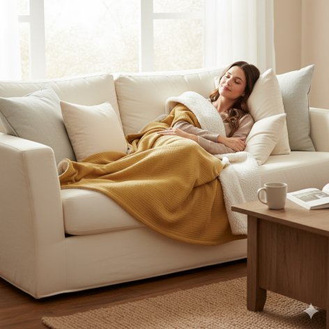 Plaid en gaze de coton et sherpa