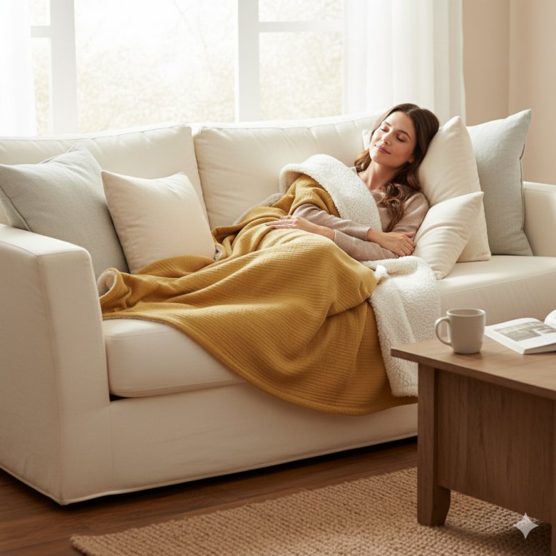 Plaid en gaze de coton et sherpa