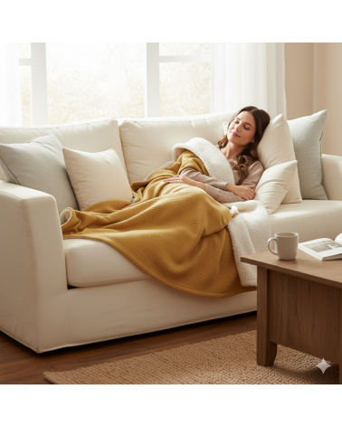 Plaid en gaze de coton et sherpa