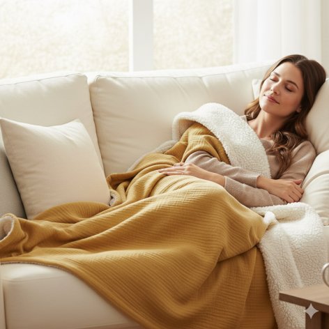 Plaid en gaze de coton et sherpa