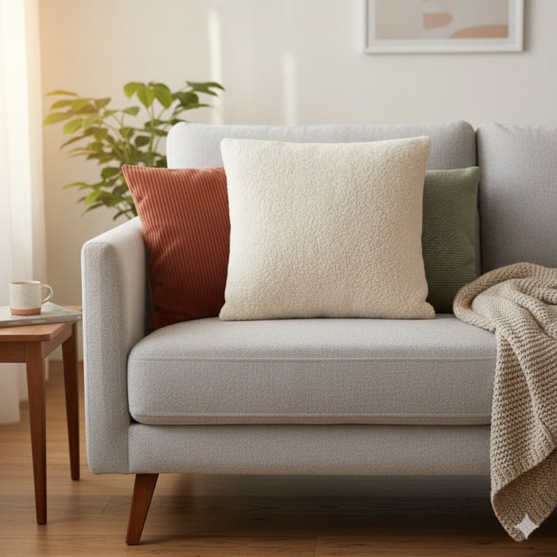 coussin en fausse fourrure sherpa écrue