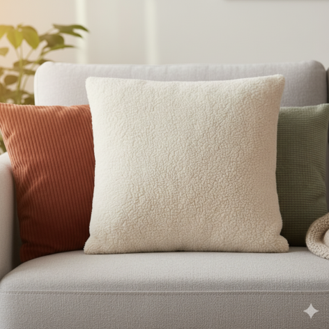coussin en fausse fourrure sherpa écrue