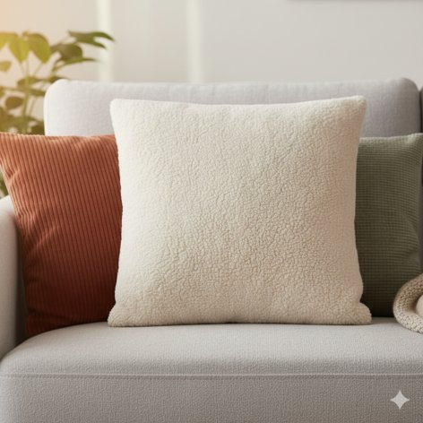 coussin en fausse fourrure sherpa écrue