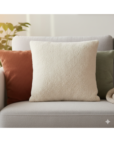 coussin en fausse fourrure sherpa écrue