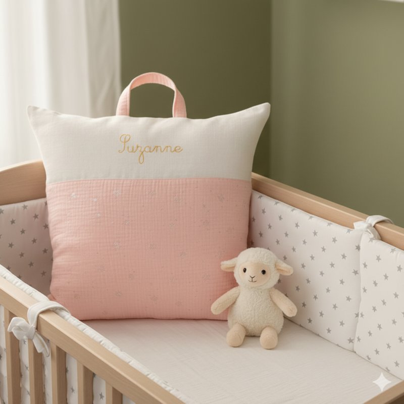 Coussin sieste école maternelle double gaze rose