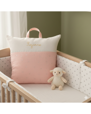 Coussin sieste école maternelle double gaze rose