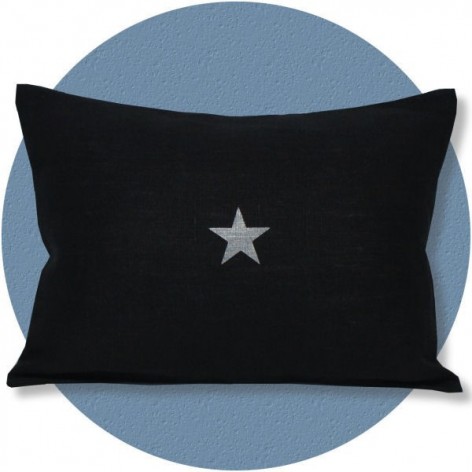 coussin lin noir motif étoile 30x40 cm