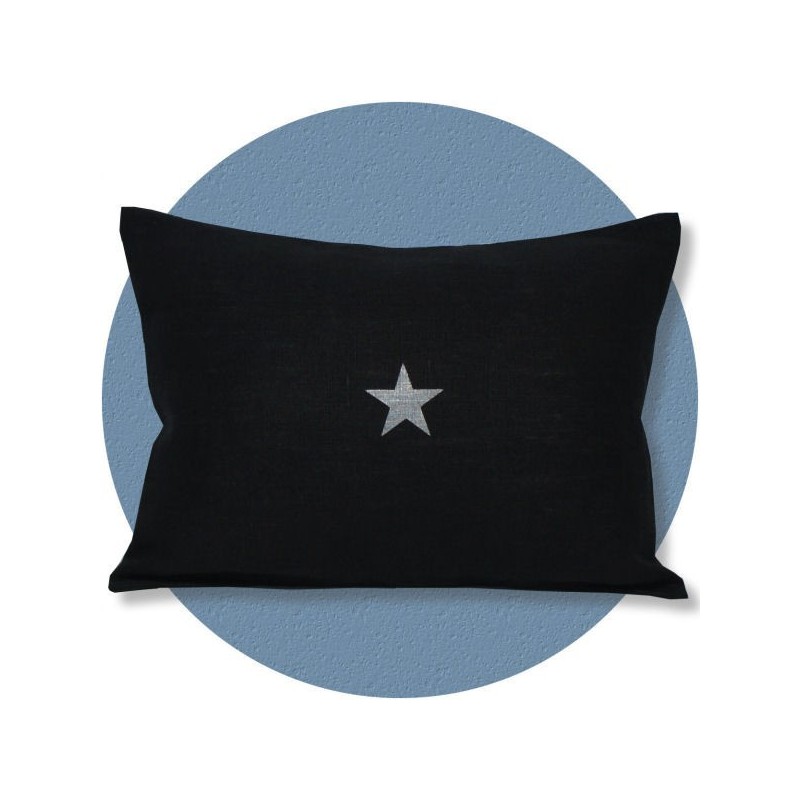 coussin lin noir motif étoile 30x40 cm