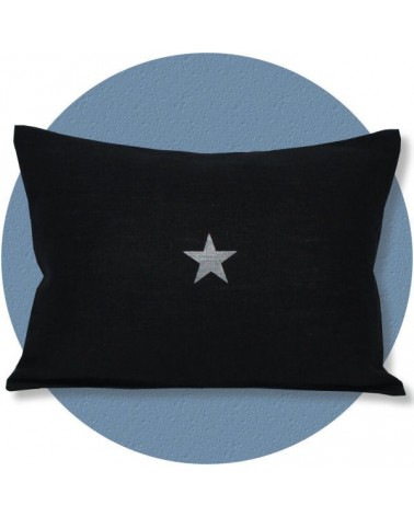 coussin lin noir motif étoile 30x40 cm
