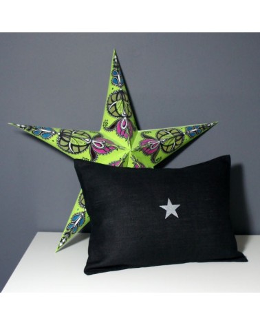 coussin lin noir motif étoile 30x40 cm