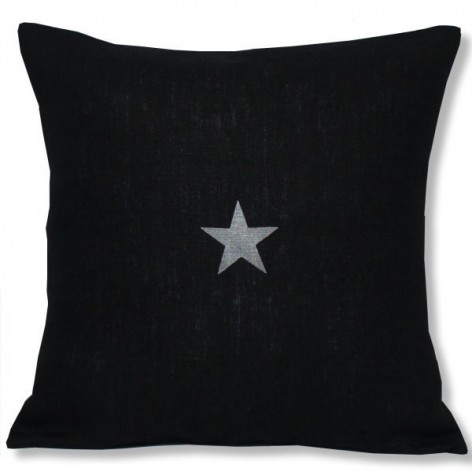 housse coussin 40x40 cm lin noir motif étoile