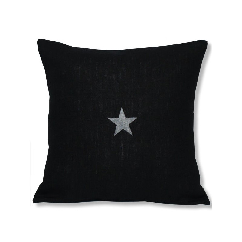 housse coussin 40x40 cm lin noir motif étoile