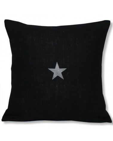 housse coussin 40x40 cm lin noir motif étoile