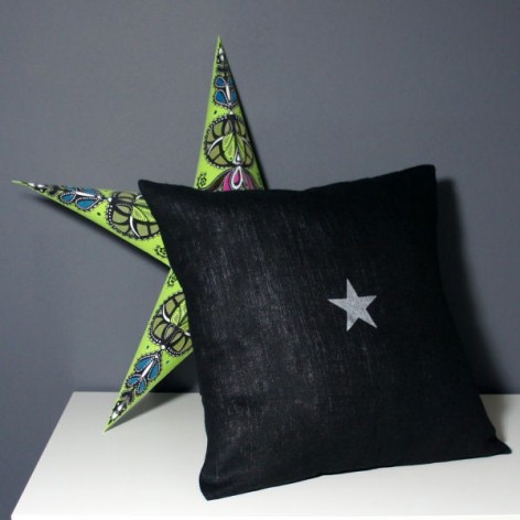 housse coussin 40x40 cm lin noir motif étoile