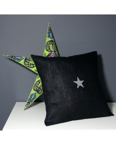 housse coussin 40x40 cm lin noir motif étoile