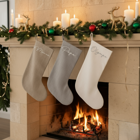 Chaussette de Noël personnalisée en lin