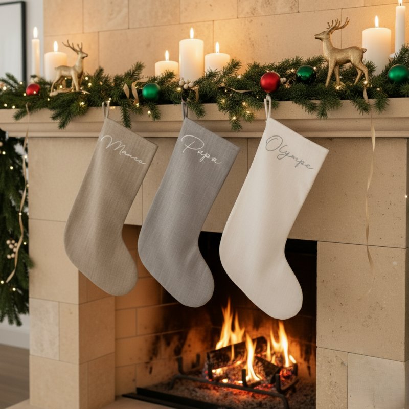 Chaussette de Noël personnalisée en lin