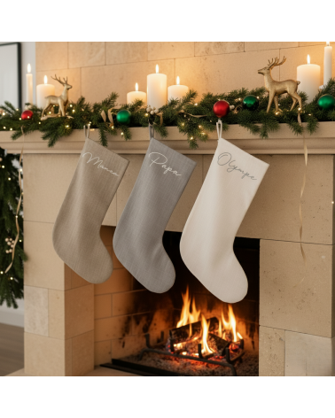 Chaussette de Noël personnalisée en lin