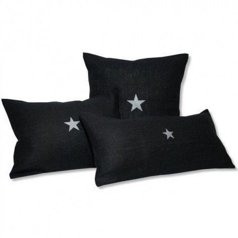 coussin lin noir motif étoile 30x40 cm