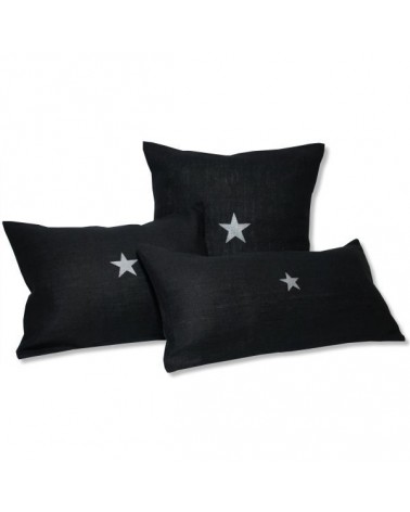 coussin lin noir motif étoile 30x40 cm