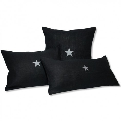 housse coussin 40x40 cm lin noir motif étoile
