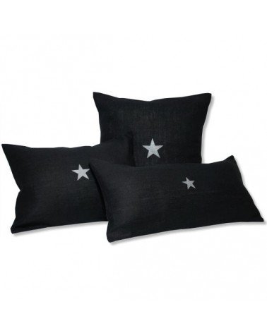 housse coussin 40x40 cm lin noir motif étoile