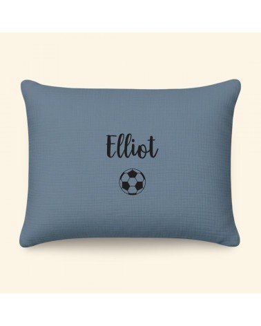 Coussin personnalisé prénom foot - Blue jean