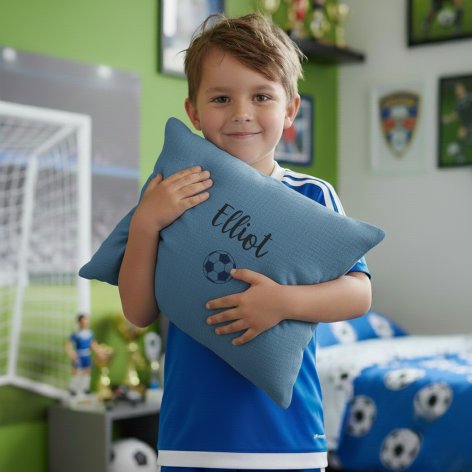 Coussin personnalisé prénom foot - Blue jean