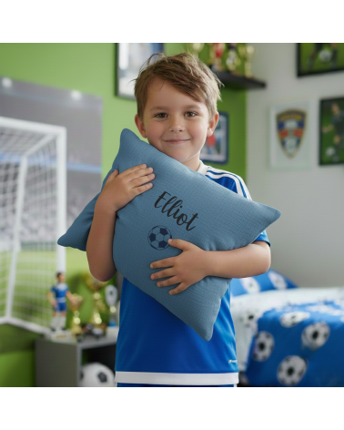 Coussin personnalisé prénom foot - Blue jean
