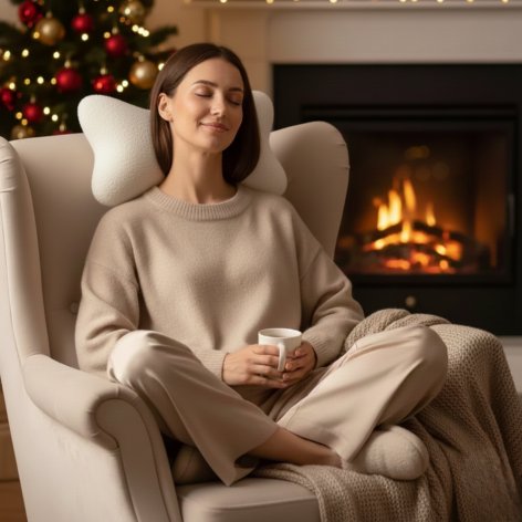 Coussin cale nuque en fausse fourrure écrue