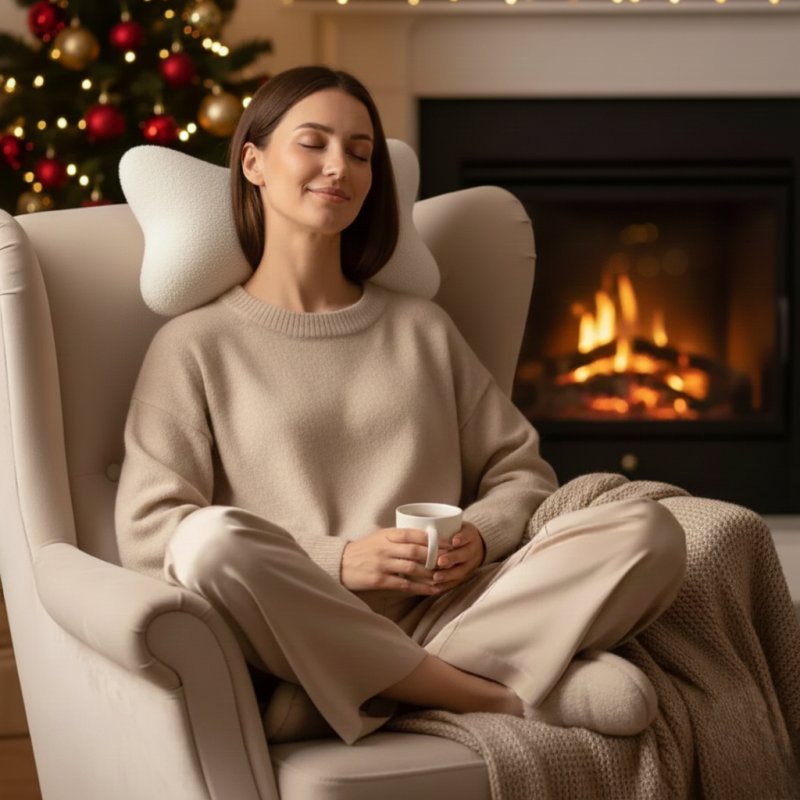 Coussin cale nuque en fausse fourrure écrue