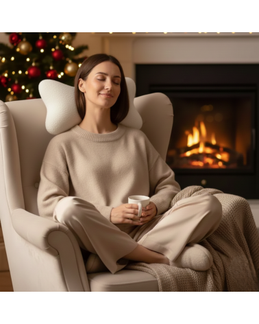 Coussin cale nuque en fausse fourrure écrue