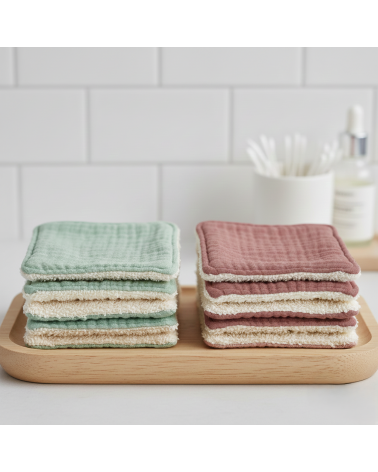 Lingettes démaquillantes lavables en double gaze de coton