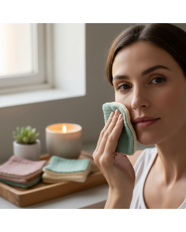 Lingettes démaquillantes lavables en double gaze de coton