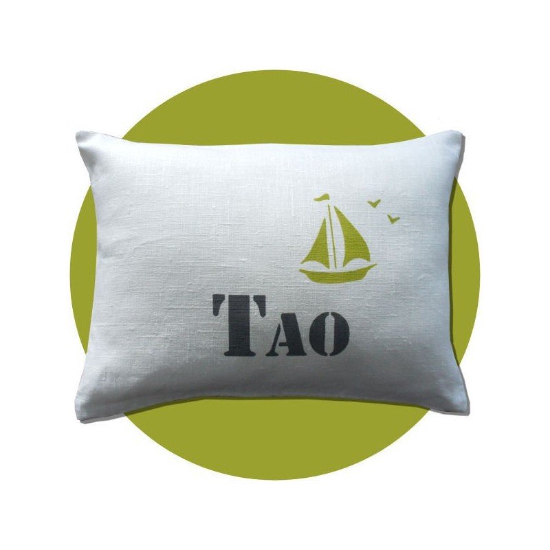 coussin personnalisé bébé, prénom, bateau, cadeau naissance personnalisé fille garçon
