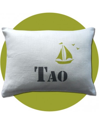 coussin personnalisé bébé, prénom, bateau, cadeau naissance personnalisé fille garçon