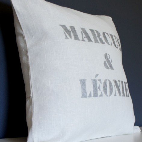 coussin lin personnalisé prénoms