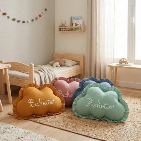 Coussin nuage personnalisé en double gaze à volants