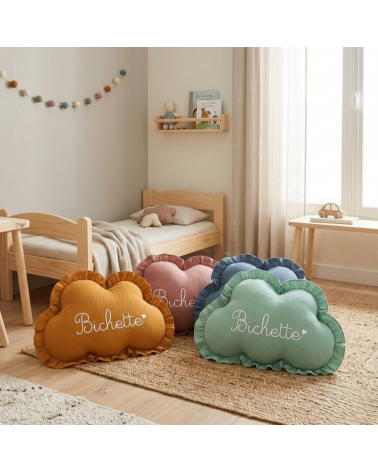 Coussin nuage personnalisé en double gaze à volants