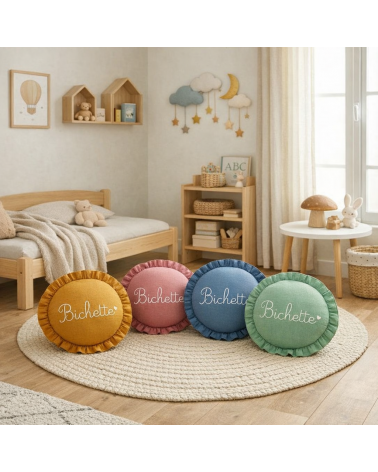 coussin rond personnalisé à volants