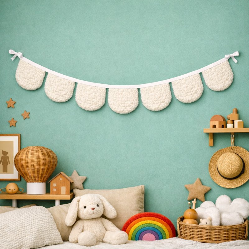 guirlande fanions demi lune en sherpa écru