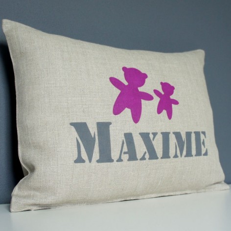 coussin prénom personnalisé bébé, nounours