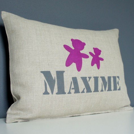 coussin prénom personnalisé bébé, nounours