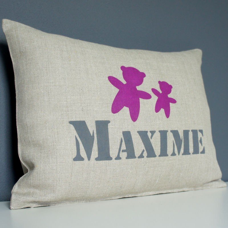 coussin prénom personnalisé bébé, nounours