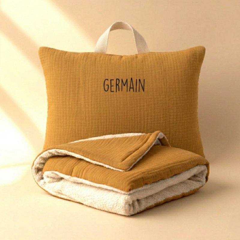 Kit sieste école maternelle - coussin 25x35 cm et couverture