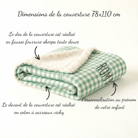 couverture sieste maternelle vichy vert