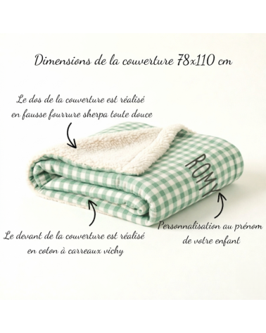 couverture sieste maternelle vichy vert
